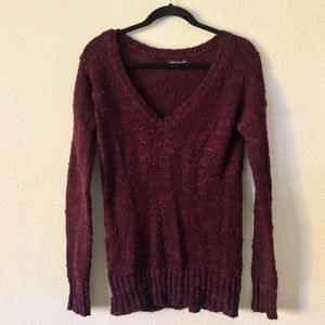Maroon V-Neck Knit Sweater